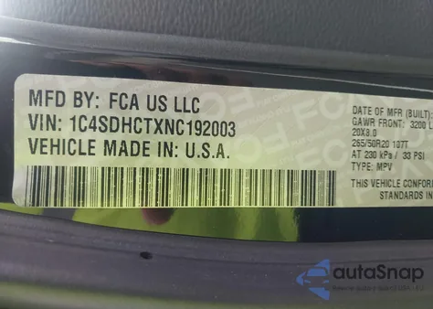 2022 Dodge Durango R/T Rwd from USA, damaged, VIN 1C4SDHCTXNC192003